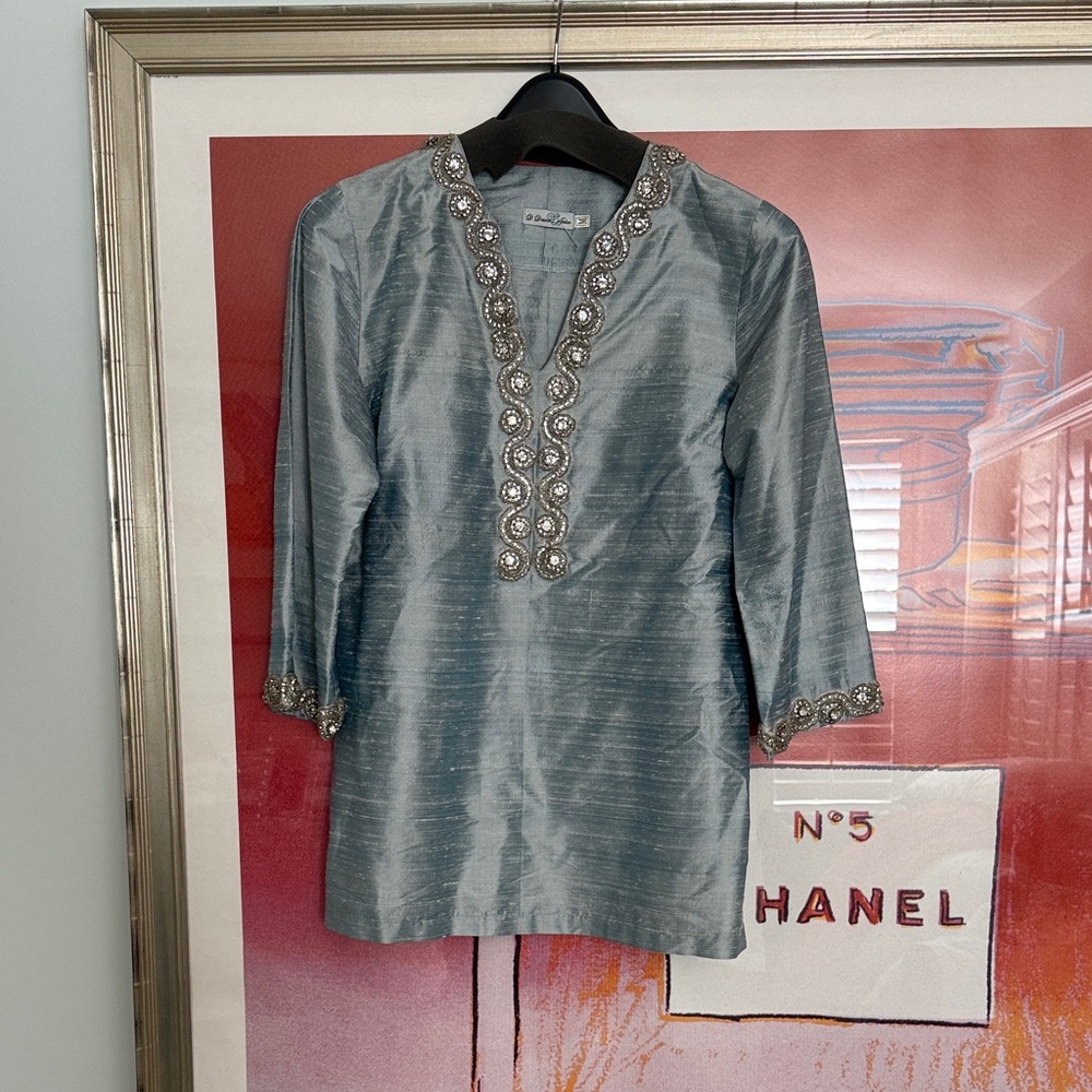 Sea foam Tunic with Embellished Details silk